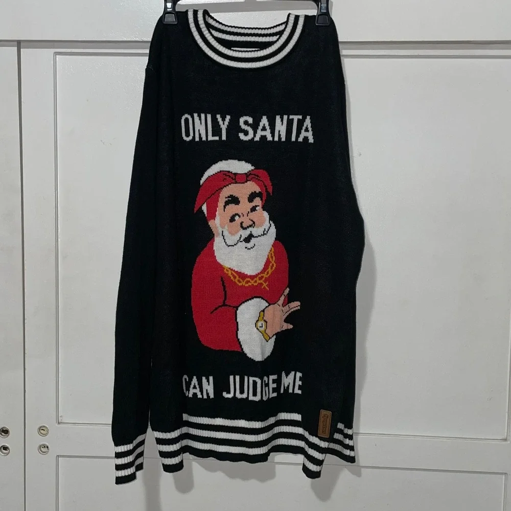 Tipsy Elves Santa‎ Clause 2Pac Graphic Knit Sweater XXL Christmas Ugly Sweater